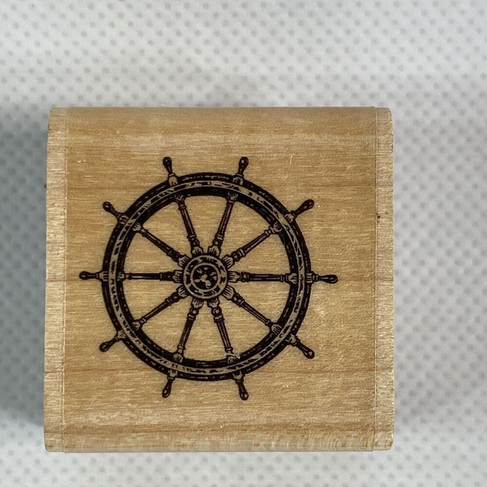 Inkadinkado Ship's Wheel 95132 Wood Mounted Rubber Stamp New